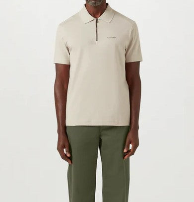 BELSTAFF ALLOY STRETCHY ZIP NECK COTTON POLO SHIRT STONE BEIGE 3XL RRP £110 BNWT