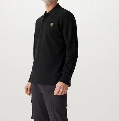 BELSTAFF PIQUE COTTON LONG SLEEVE POLO SHIRT BLACK RRP £120 BNWT