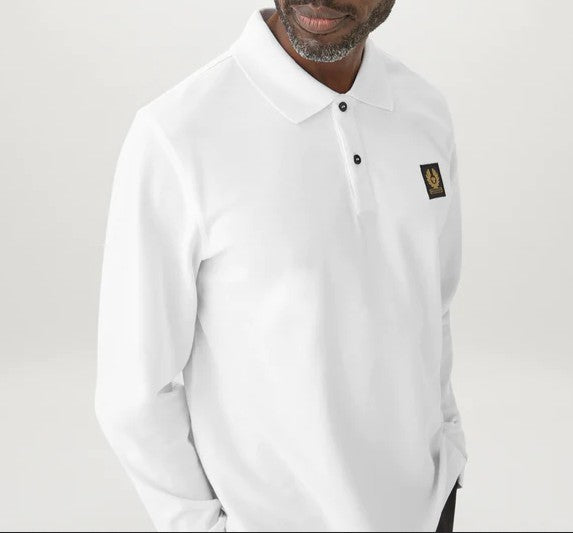 BELSTAFF PIQUE COTTON LONG SLEEVE POLO SHIRT WHITE RRP £120 BNWT