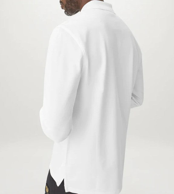 BELSTAFF PIQUE COTTON LONG SLEEVE POLO SHIRT WHITE RRP £120 BNWT
