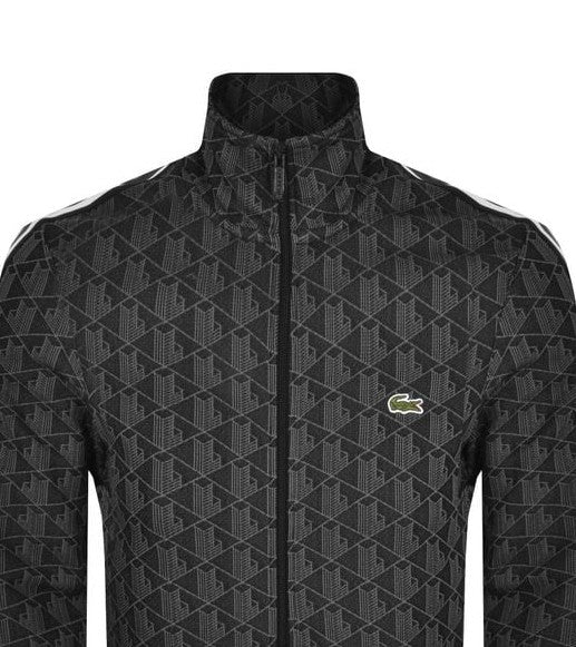 LACOSTE GEOMETRIC FULL ZIP HOOD SWEATSHIRT TRACK TOP BLACK 2XL RRP £160 BNWT