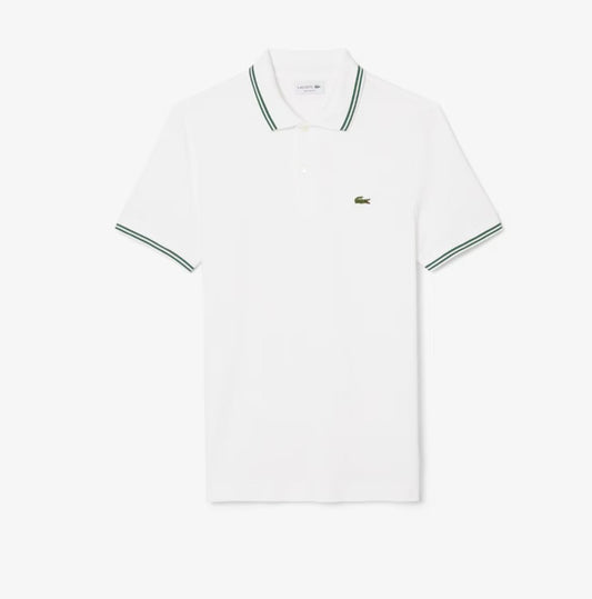 LACOSTE TIPPED PIQUE COTTON POLO SHIRT WHITE SIZE 7 2XL RRP £105 BNWT