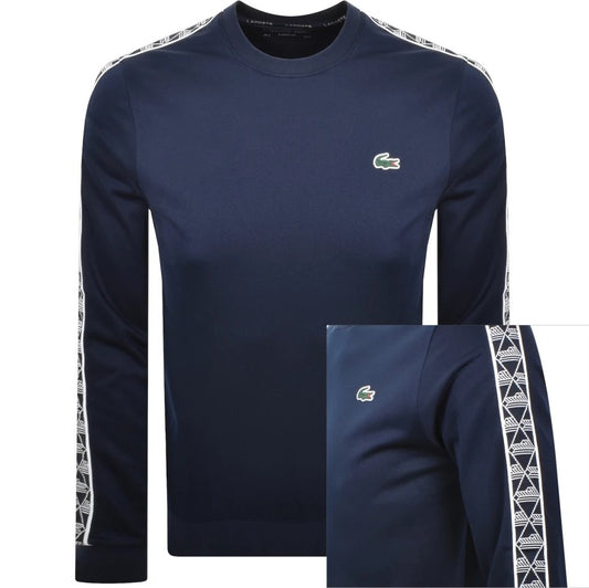 LACOSTE TAPE CREW NECK JACQUARD INTERLOCK SWEATSHIRT NAVY BLUE 2XL RRP £125 BNWT