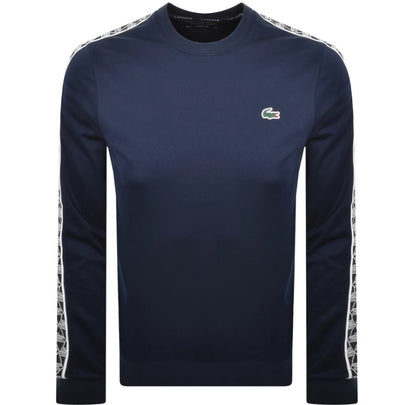 LACOSTE TAPE CREW NECK JACQUARD INTERLOCK SWEATSHIRT NAVY BLUE 2XL RRP £125 BNWT