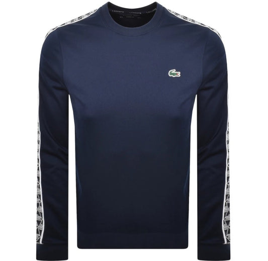 LACOSTE TAPE CREW NECK JACQUARD INTERLOCK SWEATSHIRT NAVY BLUE 2XL RRP £125 BNWT