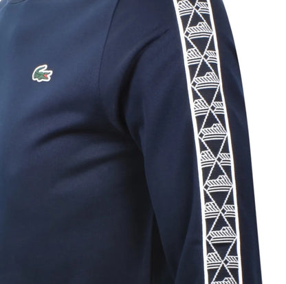 LACOSTE TAPE CREW NECK JACQUARD INTERLOCK SWEATSHIRT NAVY BLUE 2XL RRP £125 BNWT