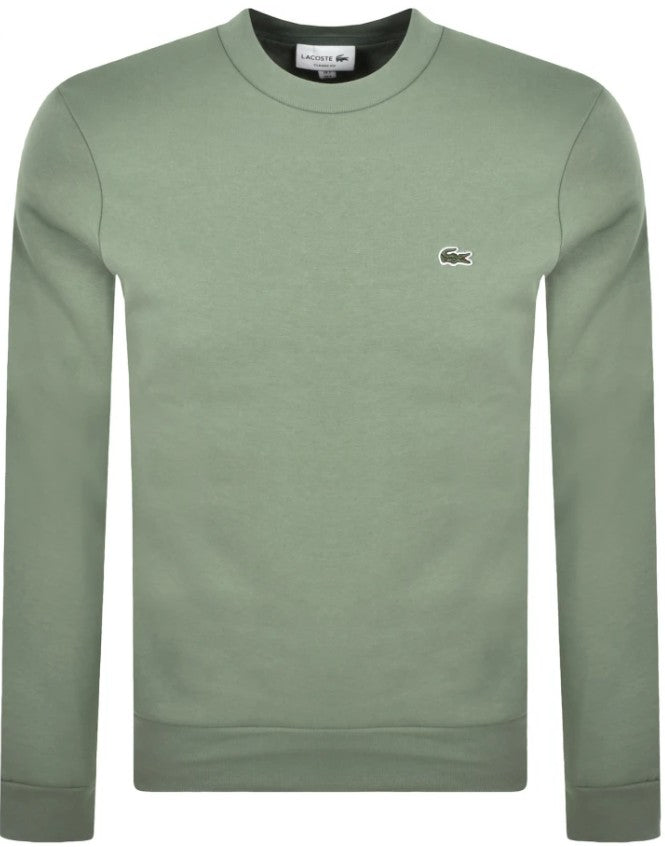 LACOSTE CREW NECK COTTON FLEECE SWEATSHIRT THYME GREEN RRP £109 NEW