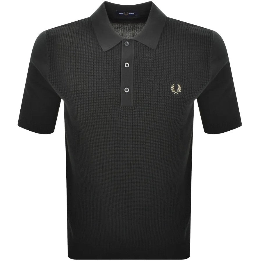 FRED PERRY WAFFLE KNITTED COTTON POLO SHIRT NIGHT GREEN K8555 2XL RRP £100 BNWT