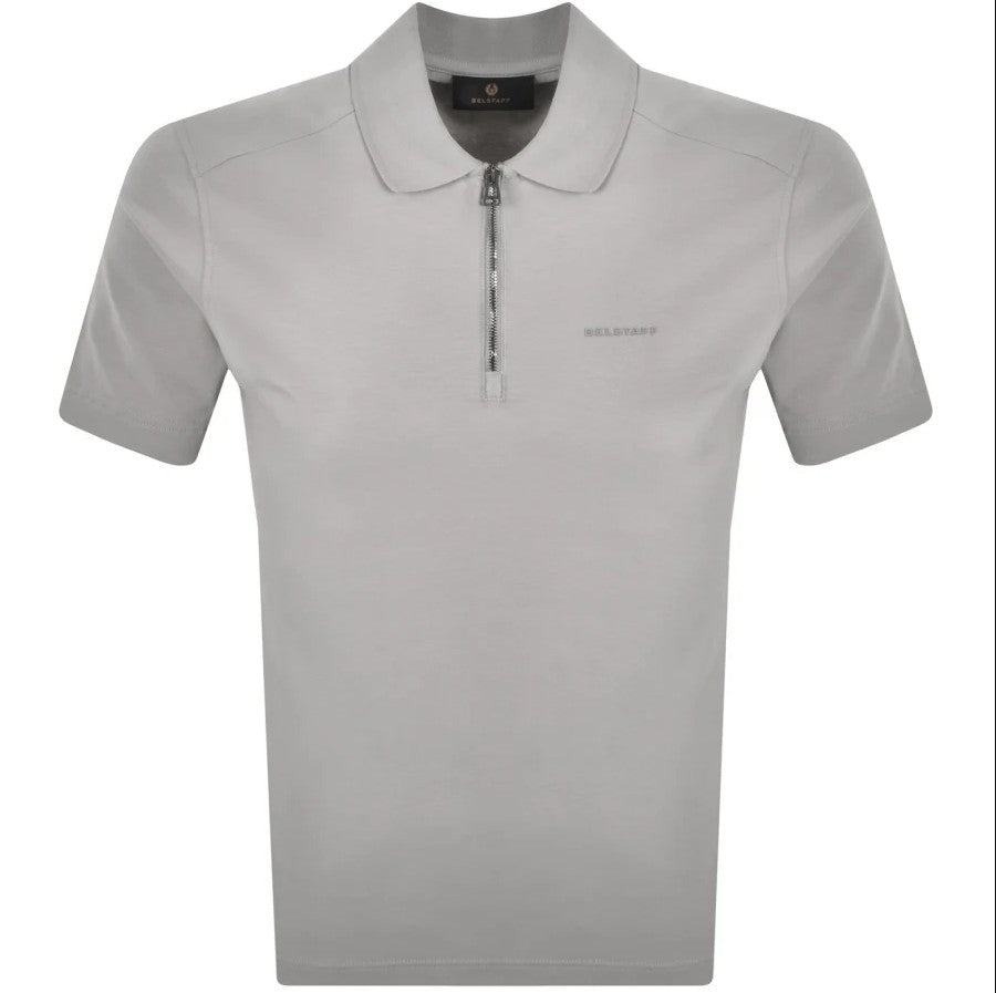 BELSTAFF ALLOY STRETCHY ZIP NECK COTTON POLO SHIRT CEMENT GREY RRP £110 BNWT