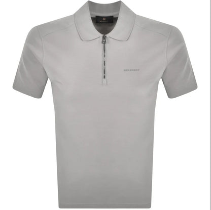 BELSTAFF ALLOY STRETCHY ZIP NECK COTTON POLO SHIRT CEMENT GREY RRP £110 BNWT