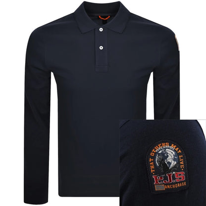 PARAJUMPERS OBERON LONG SLEEVE SLIM FIT PIQUE COTTON POLO SHIRT NAVY BLUE RRP £120 BNWT