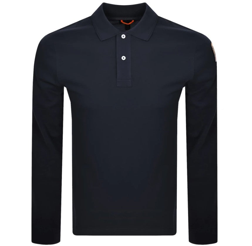 PARAJUMPERS OBERON LONG SLEEVE SLIM FIT PIQUE COTTON POLO SHIRT NAVY BLUE RRP £120 BNWT