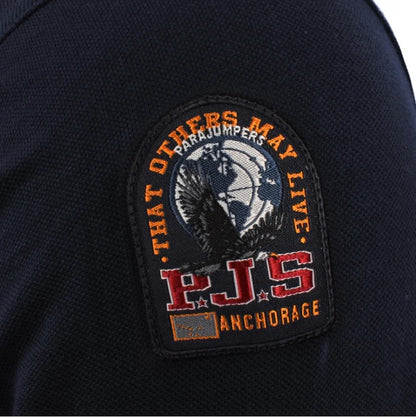 PARAJUMPERS OBERON LONG SLEEVE SLIM FIT PIQUE COTTON POLO SHIRT NAVY BLUE RRP £120 BNWT