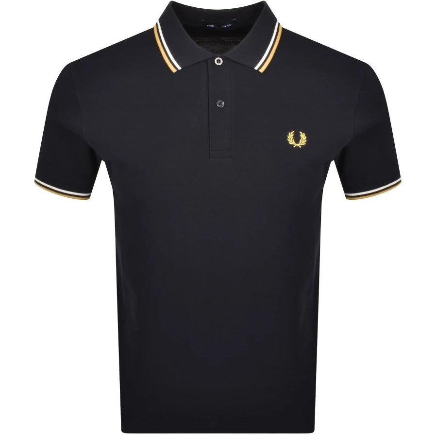 FRED PERRY TWIN TIPPED PIQUE COTTON POLO SHIRT NAVY BLUE/ECRU/HONEYCOMB RRP £80 BNWT