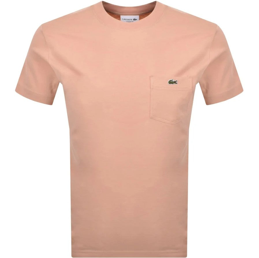 LACOSTE CREW NECK CROC LOGO COTTON POCKET T-SHIRT PINK SIZE (7) 2XL RRP £55 BNWT