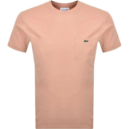 LACOSTE CREW NECK CROC LOGO COTTON POCKET T-SHIRT PINK SIZE (7) 2XL RRP £55 BNWT