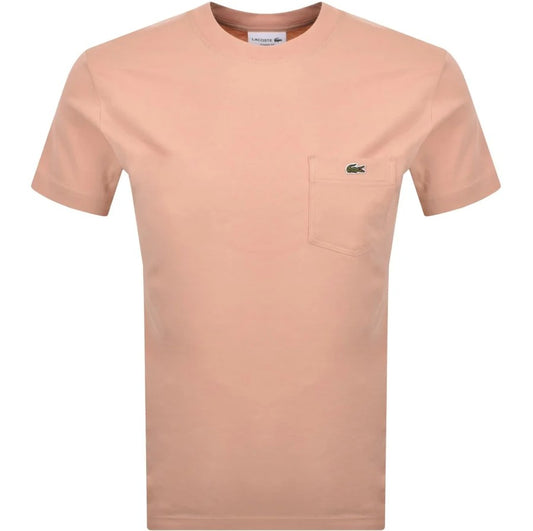 LACOSTE CREW NECK CROC LOGO COTTON POCKET T-SHIRT PINK SIZE (7) 2XL RRP £55 BNWT