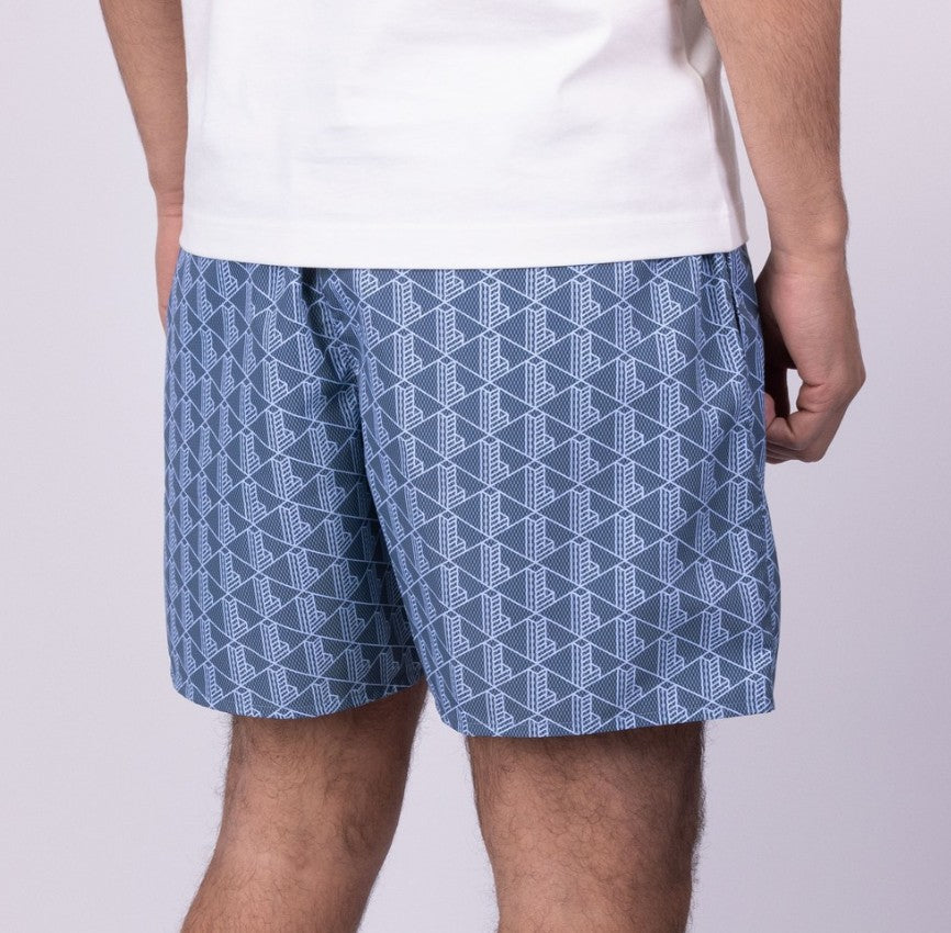 LACOSTE MONOGRAM GEOMETRIC PRINT CROC LOGO SWIM SHORTS BLUE SMALL RRP £80 BNWT