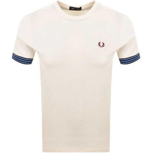FRED PERRY STRIPED CUFF PIQUE COTTON T-SHIRT ECRU (CREAM) 2XL RRP £60 BNWT