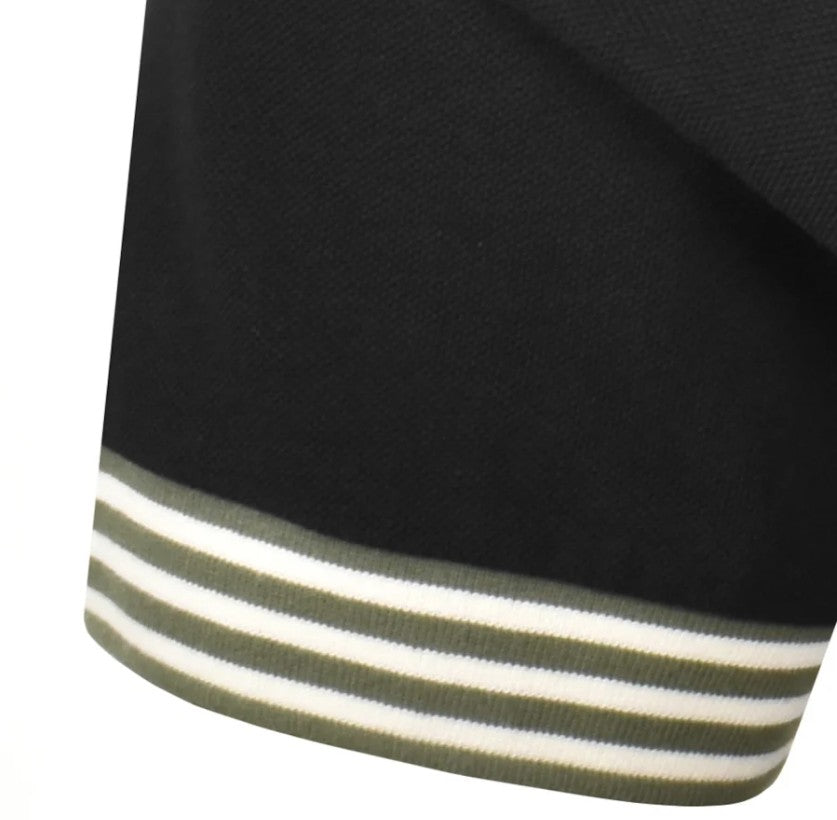 FRED PERRY STRIPED CUFF PIQUE COTTON T-SHIRT BLACK LARGE RRP £60 BNWT