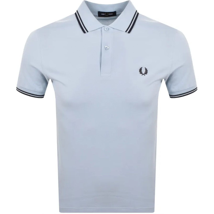FRED PERRY TWIN TIPPED PIQUE COTTON POLO SHIRT LIGHT SMOKE BLUE/NAVY RRP £80 BNWT