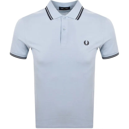 FRED PERRY TWIN TIPPED PIQUE COTTON POLO SHIRT LIGHT SMOKE BLUE/NAVY RRP £80 BNWT