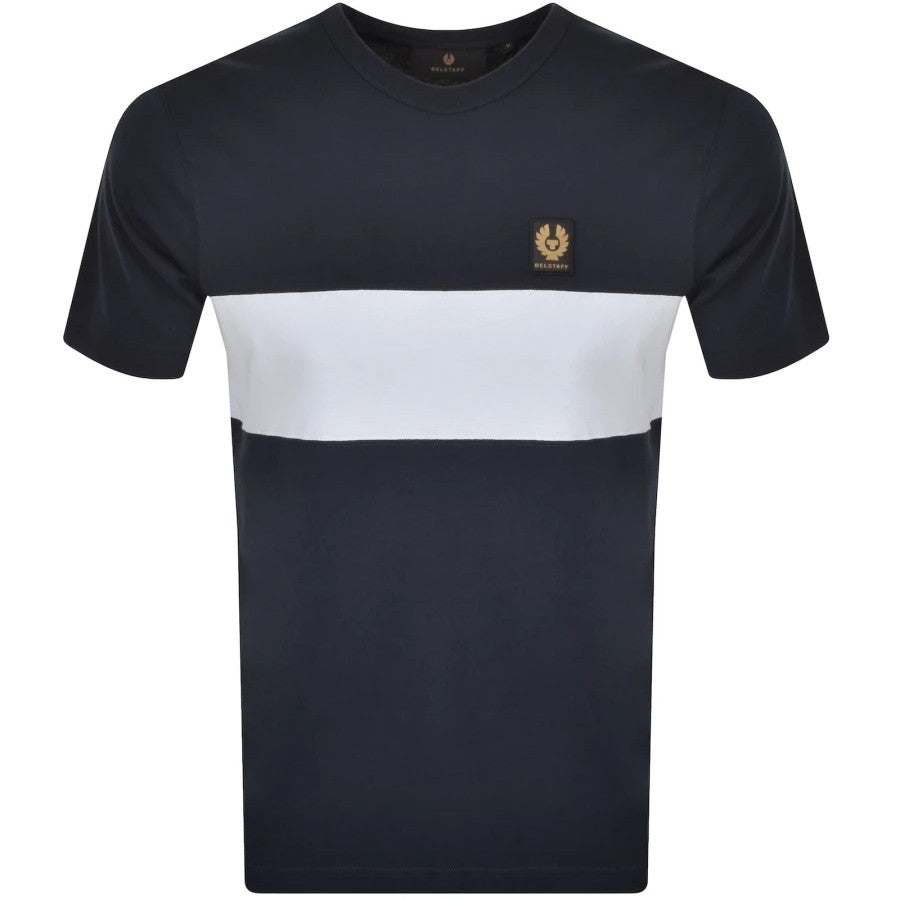 BELSTAFF COLOUR BLOCK COTTON T-SHIRT IN DARK INK NAVY/SKY BLUE RRP £80 BNWT