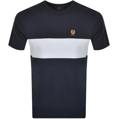 BELSTAFF COLOUR BLOCK COTTON T-SHIRT IN DARK INK NAVY/SKY BLUE RRP £80 BNWT