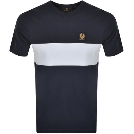 BELSTAFF COLOUR BLOCK COTTON T-SHIRT IN DARK INK NAVY/SKY BLUE RRP £80 BNWT
