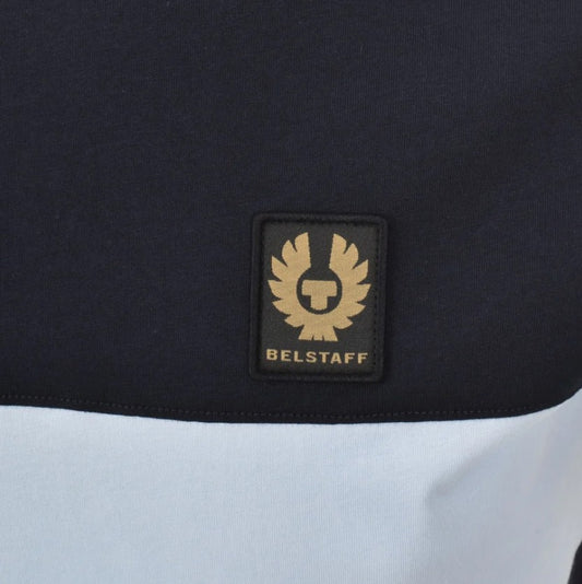 BELSTAFF COLOUR BLOCK COTTON T-SHIRT IN DARK INK NAVY/SKY BLUE RRP £80 BNWT