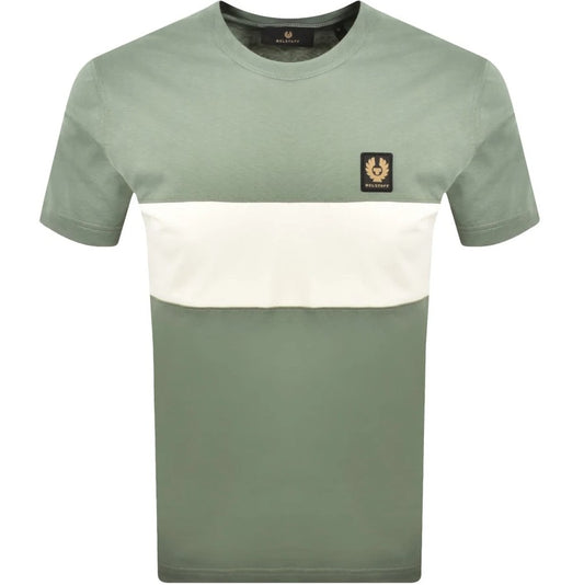 BELSTAFF COLOUR BLOCK COTTON T-SHIRT IN SAGE GREEN/SILVER BIRCH M RRP £80 BNWT