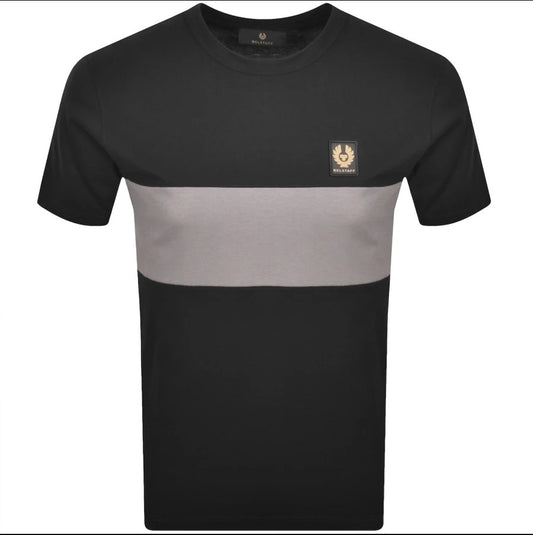 BELSTAFF COLOUR BLOCK COTTON T-SHIRT IN BLACK/TORNADO GREY RRP £80 BNWT