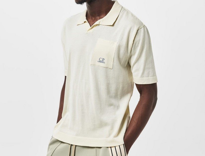 CP COMPANY REVERE COLLAR KNITTED POLO SHIRT GAUZE WHITE LARGE RRP £275 BNWT