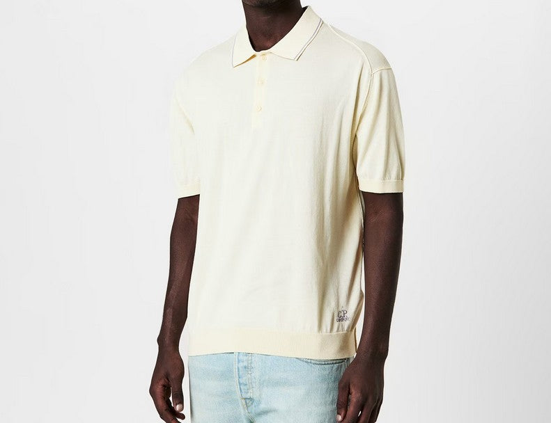 CP COMPANY TIPPED COLLAR KNITTED POLO SHIRT GAUZE WHITE LARGE RRP £275 BNWT