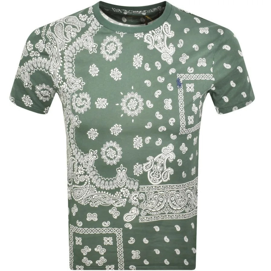 POLO RALPH LAUREN SLIM FIT COTTON PAISLEY FLORAL PRINT T-SHIRT GREEN 2XL RRP £90 BNWT