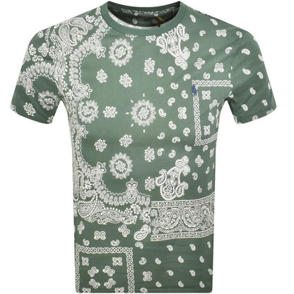 POLO RALPH LAUREN SLIM FIT COTTON PAISLEY FLORAL PRINT T-SHIRT GREEN 2XL RRP £90 BNWT
