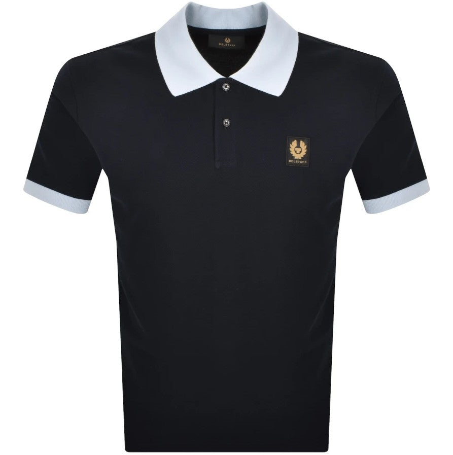 BELSTAFF CONTRAST COLLAR PHOENIX PATCH COTTON POLO SHIRT DARK INK NAVY/SKY BLUE RRP £120 BNWT (Copy)