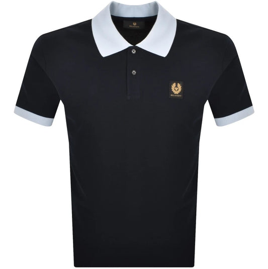 BELSTAFF CONTRAST COLLAR PHOENIX PATCH COTTON POLO SHIRT DARK INK NAVY/SKY BLUE RRP £120 BNWT (Copy)