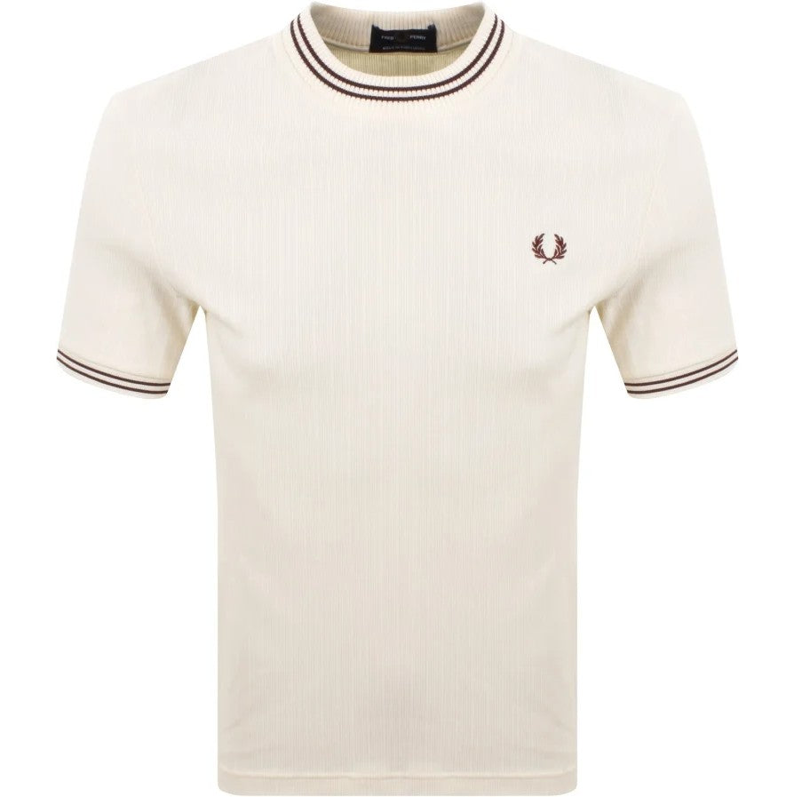 FRED PERRY RIBBED JERSEY HEAVYWEIGHT COTTON T-SHIRT ECRU 2XL RRP £75 BNWT