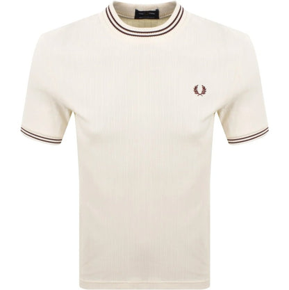 FRED PERRY RIBBED JERSEY HEAVYWEIGHT COTTON T-SHIRT ECRU 2XL RRP £75 BNWT