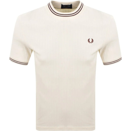 FRED PERRY RIBBED JERSEY HEAVYWEIGHT COTTON T-SHIRT ECRU 2XL RRP £75 BNWT