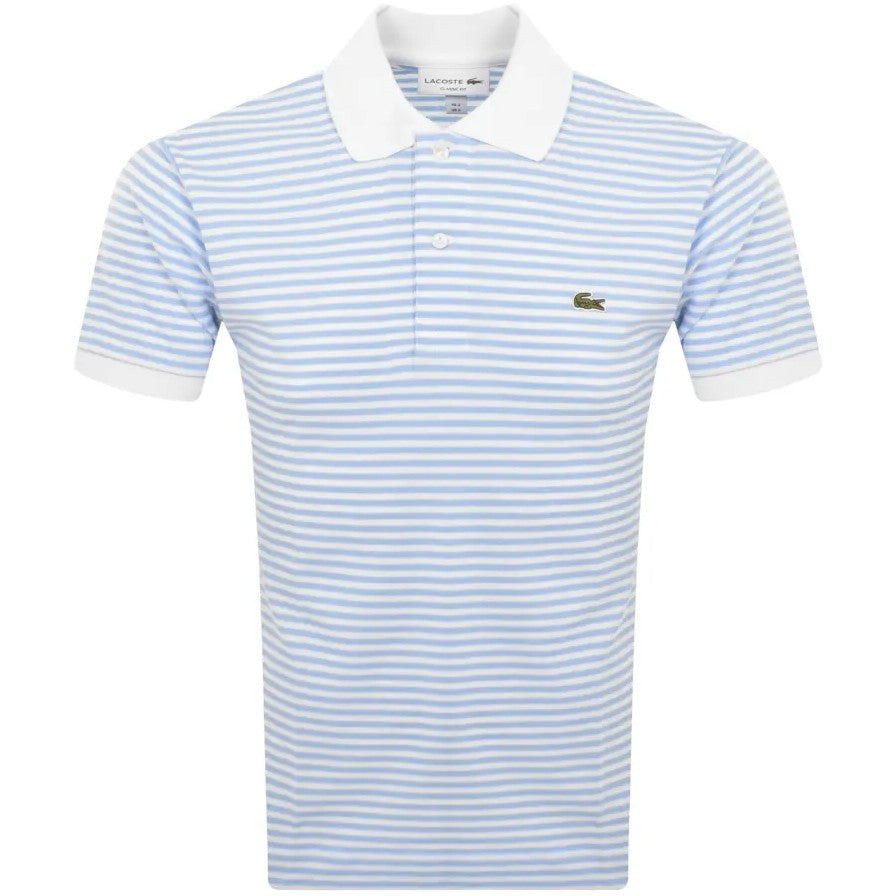 LACOSTE PIQUE COTTON FINE STRIPED POLO SHIRT WHITE/BLUE RRP £105 BNWT