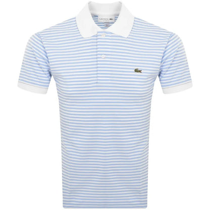 LACOSTE PIQUE COTTON FINE STRIPED POLO SHIRT WHITE/BLUE RRP £105 BNWT