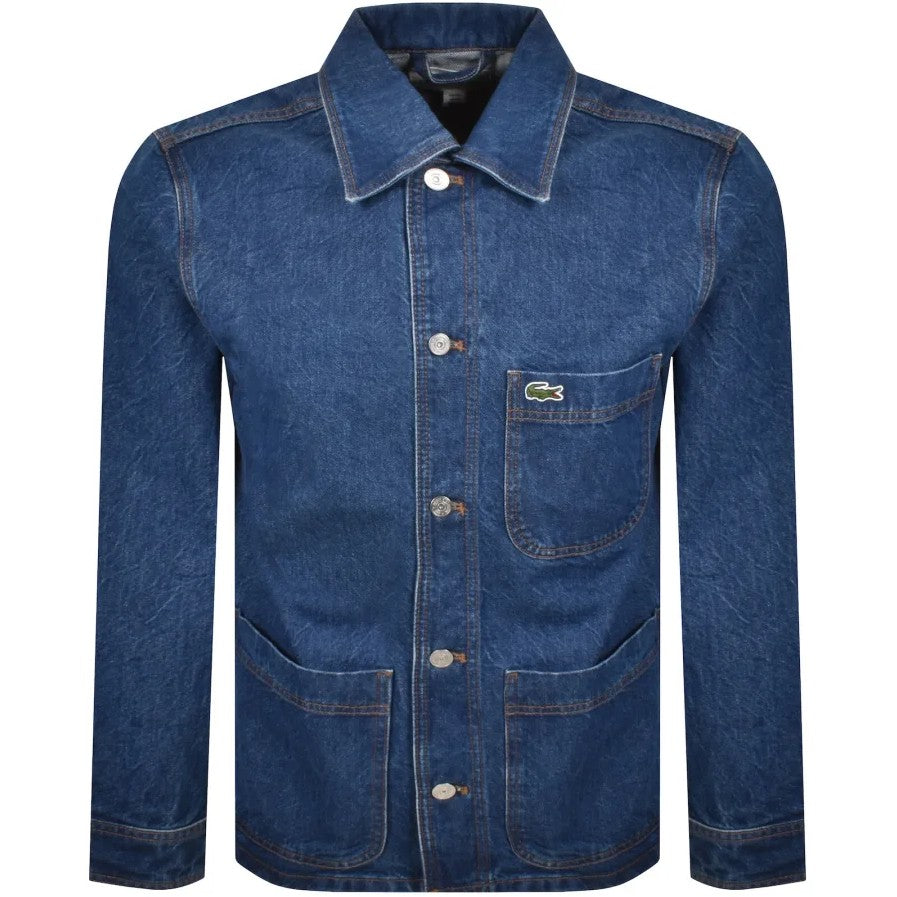 LACOSTE HEAVY COTTON DENIM CHORE JACKET SHACKET MID WASH BLUE XL RRP £160 BNWT