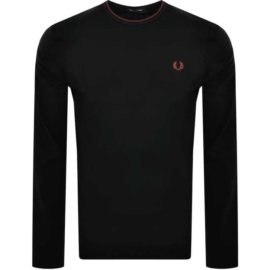 FRED PERRY TWIN TIPPED LONG SLEEVE COTTON T-SHIRT BLACK 2XL RRP £60 BNWT