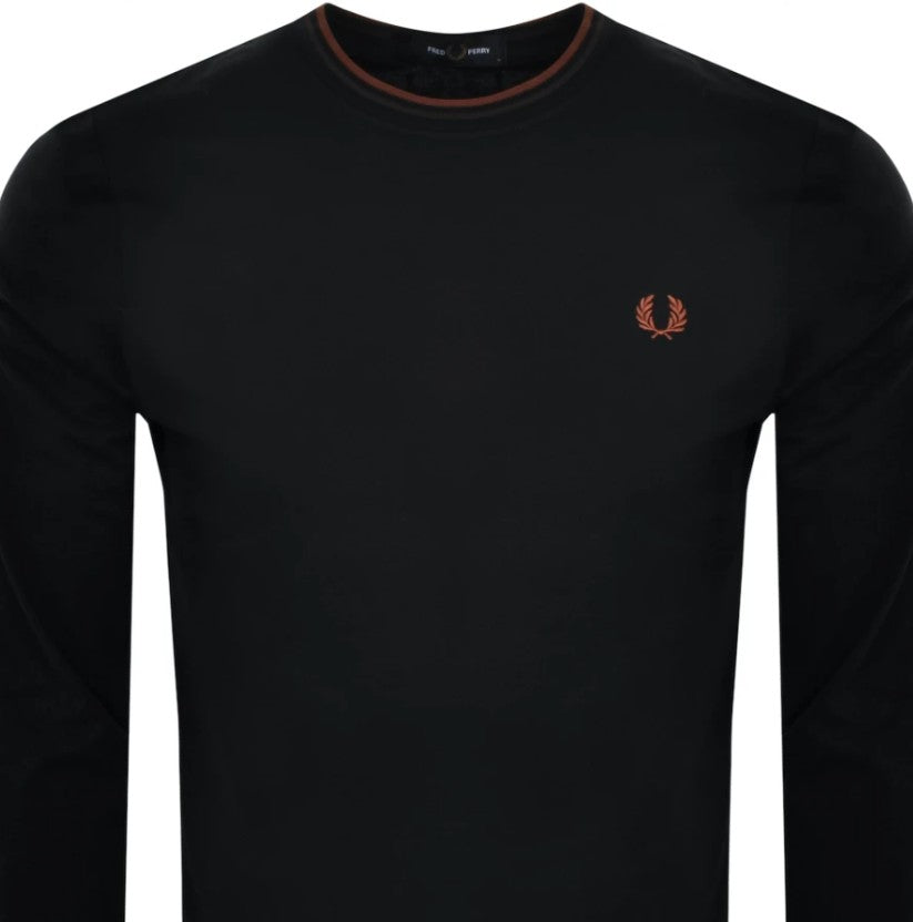 FRED PERRY TWIN TIPPED LONG SLEEVE COTTON T-SHIRT BLACK 2XL RRP £60 BNWT