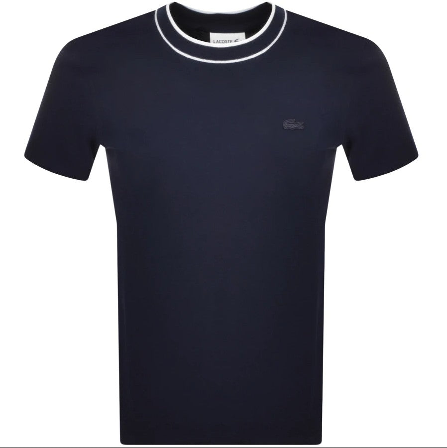 LACOSTE PIQUE COTTON TIPPED T-SHIRT NAVY BLUE SIZE (8) 3XL RRP £70 BNWT