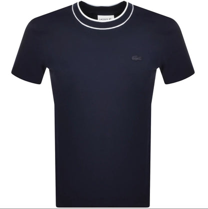 LACOSTE PIQUE COTTON TIPPED T-SHIRT NAVY BLUE SIZE (8) 3XL RRP £70 BNWT
