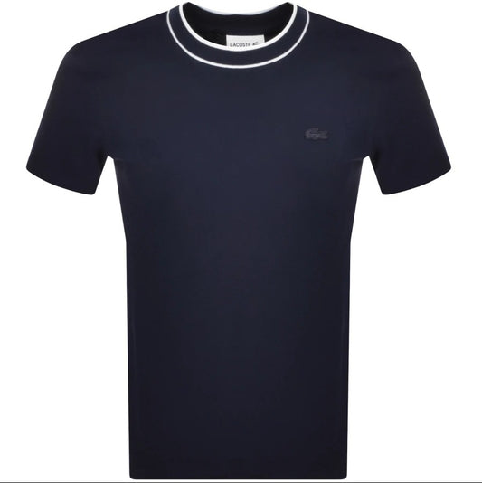 LACOSTE PIQUE COTTON TIPPED T-SHIRT NAVY BLUE SIZE (8) 3XL RRP £70 BNWT