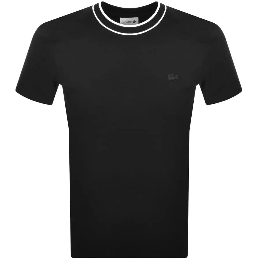 LACOSTE PIQUE COTTON TIPPED T-SHIRT BLACK SIZE (8) 3XL RRP £70 BNWT